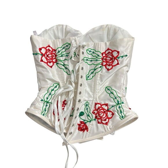 Embellished Floral Beaded White Red Green Corset Bustier Top Quince Party - Picture 5 of 16